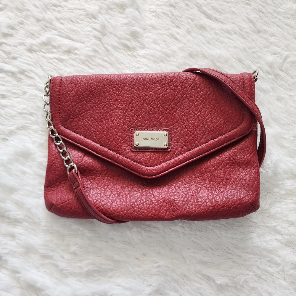 Nine West Red‎ Crossbody Bag with Textured Leather and Silver Hardware